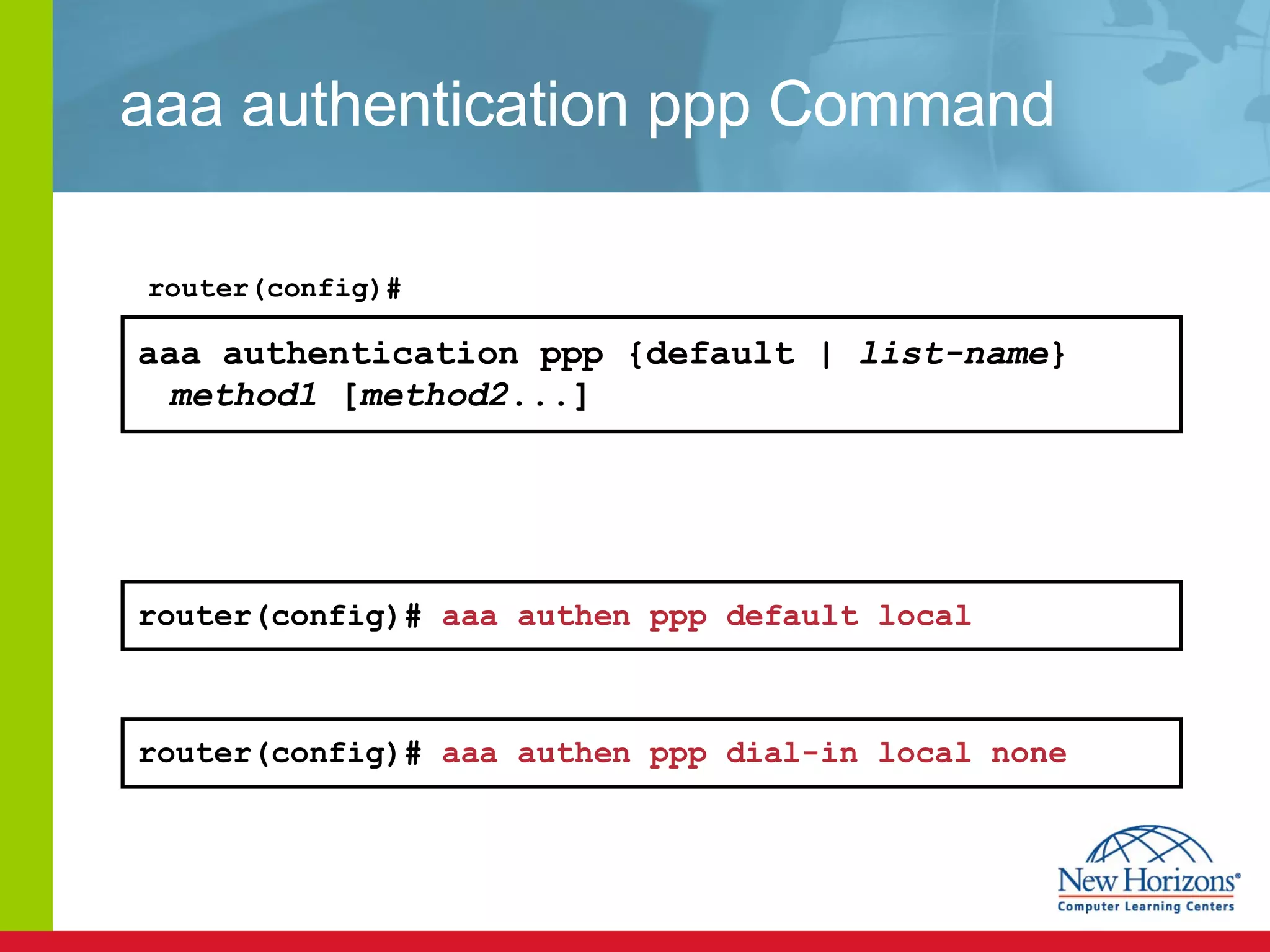 aaa authentication ppp Command