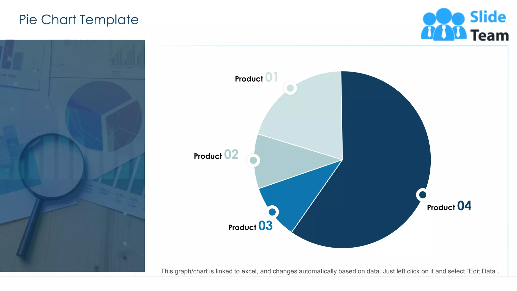 Pie Chart Template
52
Product 01
Product 02
Product 03
Product 04
This graph/chart is linked to excel, and changes automatically based on data. Just left click on it and select “Edit Data”.
 