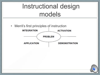 Instructional design
models
• Merril’s first principles of instruction
 