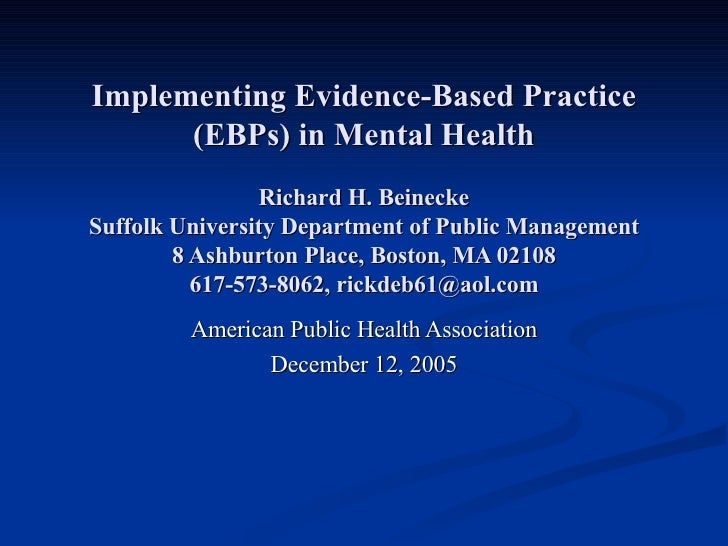 Implementing Evidencebased Practice (EBPs) in Mental