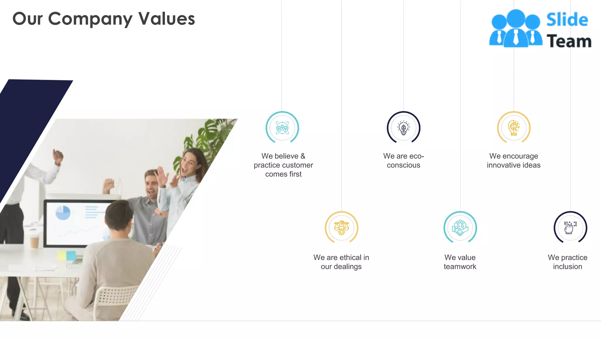 Our Company Values
5
This slide is 100% editable. Adapt it to your needs and capture your audience's attention.
We believe &
practice customer
comes first
We are eco-
conscious
We are ethical in
our dealings
We encourage
innovative ideas
We value
teamwork
We practice
inclusion
 