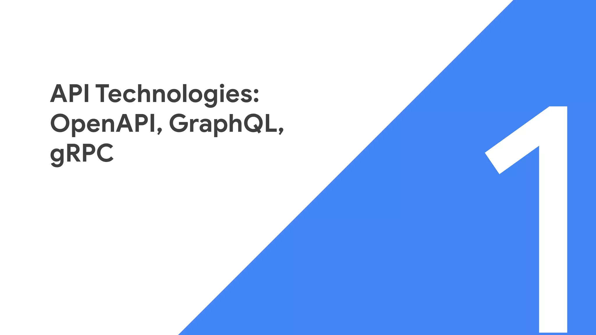 1
API Technologies:
OpenAPI, GraphQL,
gRPC
 
