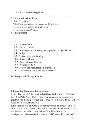 Tesla Risk Process Implementing Oracle E-Business suite for Tesla motor company .docx