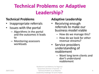 Technical Problems or Adaptive
Leadership?
Technical Problems
• Inappropriate referrals
• Issues with the portal
– Algorit...