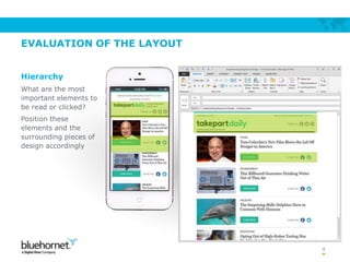 EVALUATION OF THE LAYOUT
Hierarchy
What are the most
important elements to
be read or clicked?
Position these
elements and...