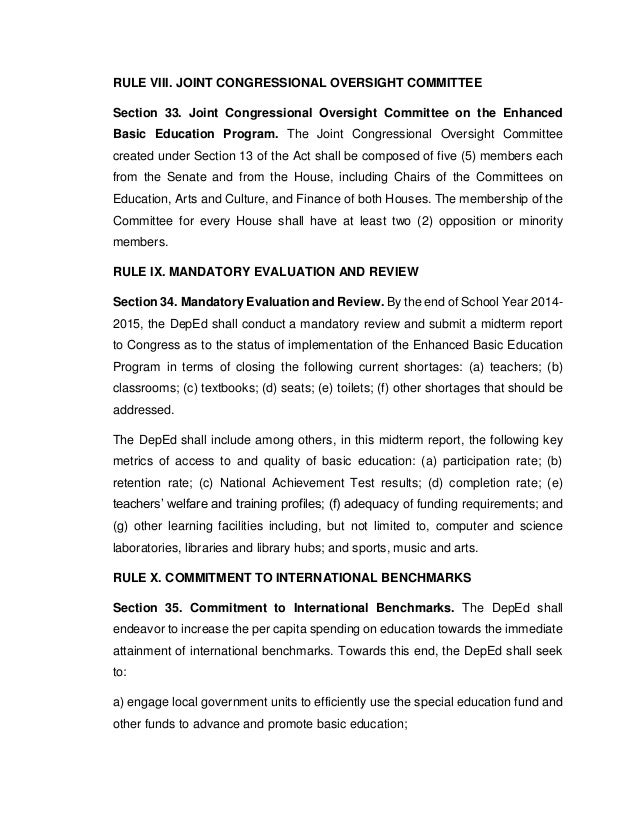 Implementing rules and regulations of k to 12