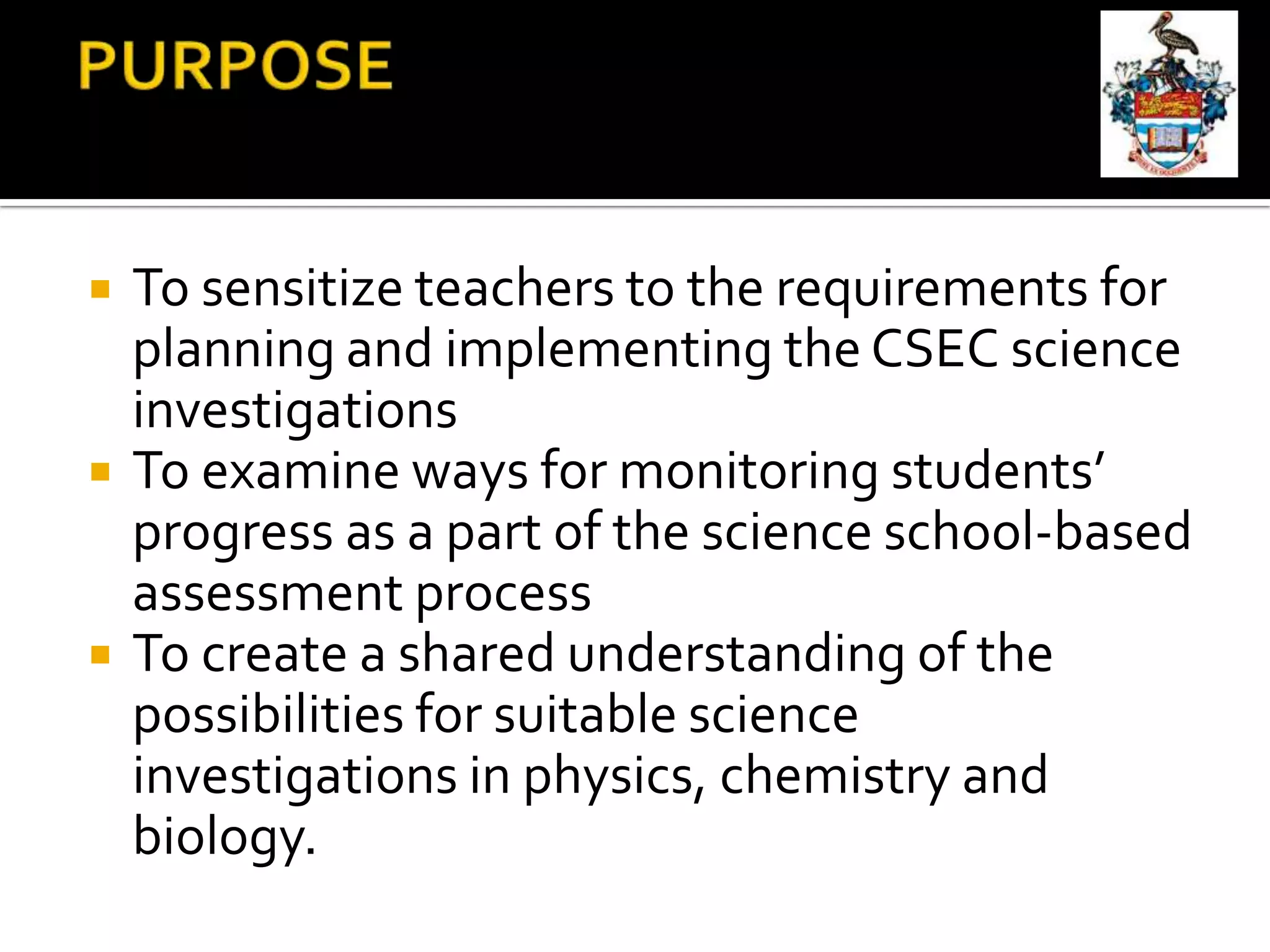 Implementing Science Investigations for the CSEC SBA | PPTX