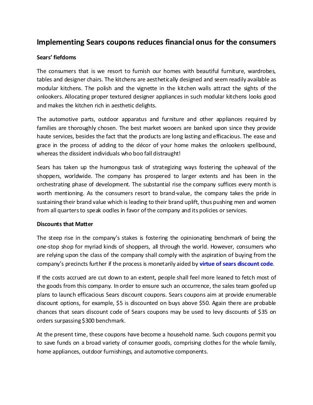 Implementing Sears Coupons Reduces Financial Onus For The