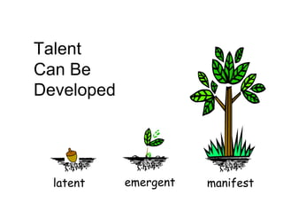 Talent
Can Be
Developed




  latent    emergent   manifest
 