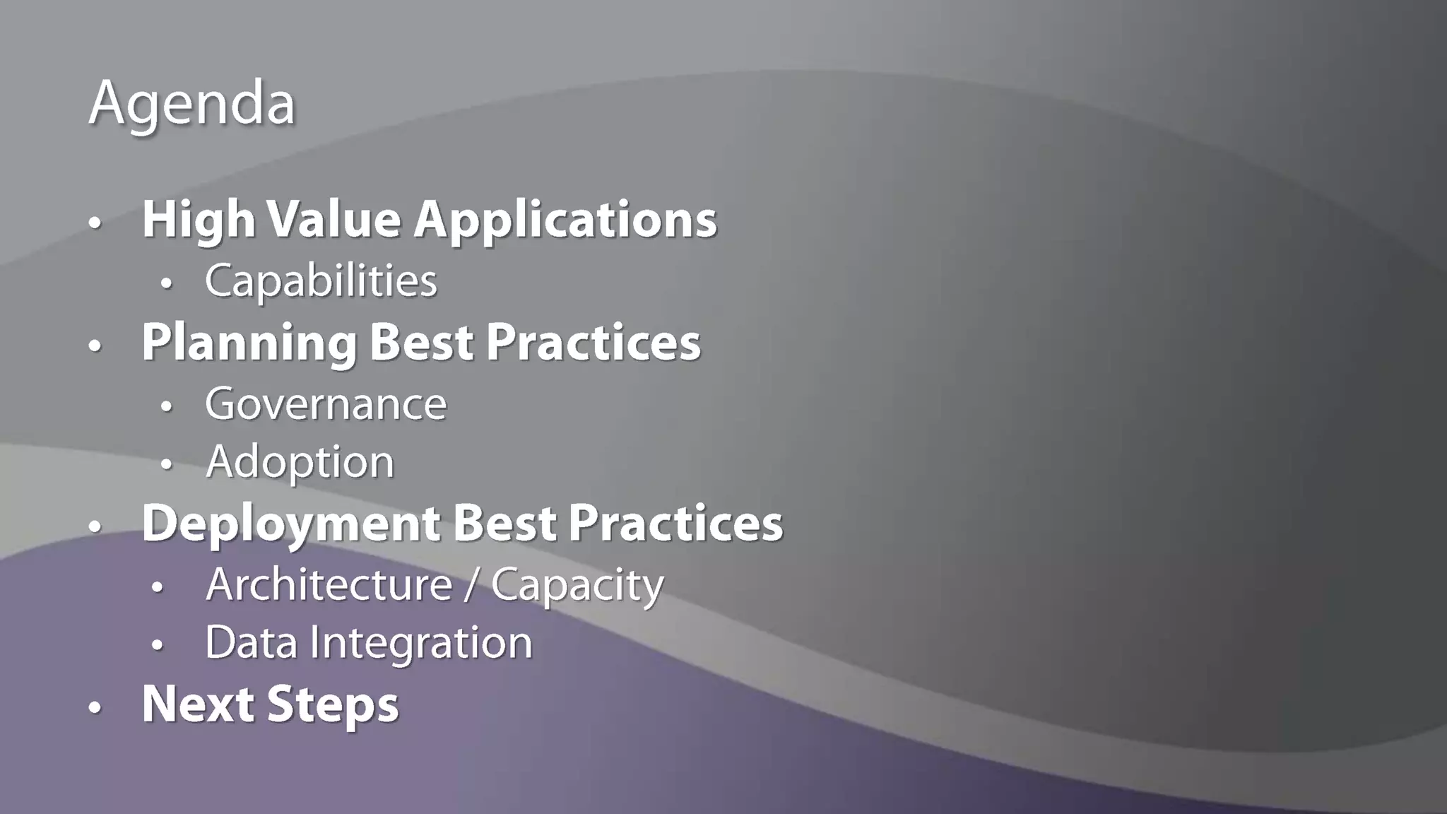 SharePoint Products and TechnologiesApplication Platform  for Information AND Task WorkersDocument collaborationInformation discoveryInformation ManagementSurface for business dataUser managedWidely accessibleBusiness Process ManagementSitesCommunitiesCompositesContentInsightsSearch