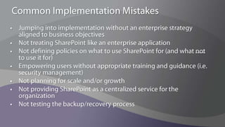 SharePoint 2010 Minimizes Key 2007 RisksImprovements in integrationExpanded ECM capabilitiesExpanded search applicationsImprovements in application lifecycle managementImproved scalabilityLess coding for workflow apps