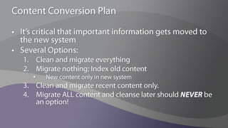 Must-Have Elements to Adoption StrategyCommunication PlanTraining PlanContent Conversion PlanUser Support PlanIncentives and Reward Plan