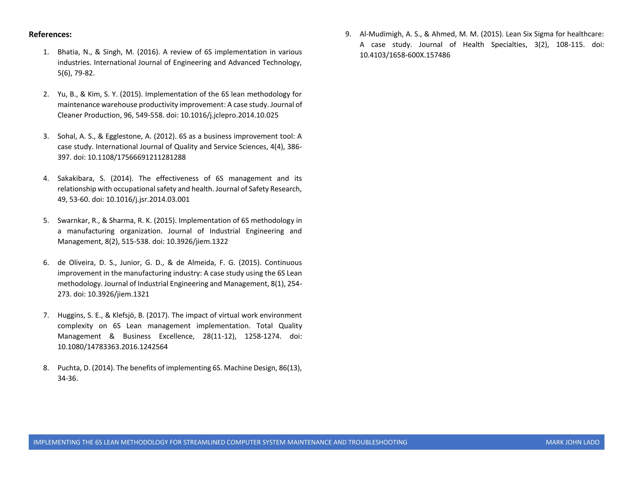 Implementing the 6S Lean Methodology for Streamlined Computer System ...