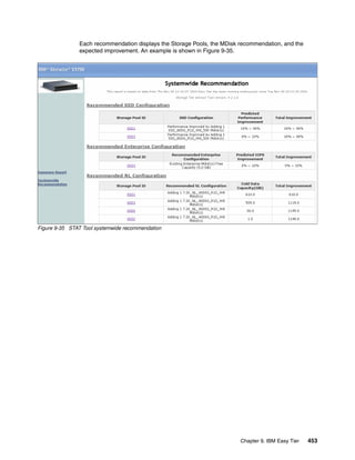 Chapter 9. IBM Easy Tier 453
Each recommendation displays the Storage Pools, the MDisk recommendation, and the
expected improvement. An example is shown in Figure 9-35.
Figure 9-35 STAT Tool systemwide recommendation
 