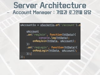 Server Architecture 
– Account Manager : 가입과 로그인을 담당 
 