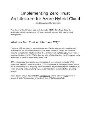 Implementing zero trust architecture in azure hybrid cloud | PDF