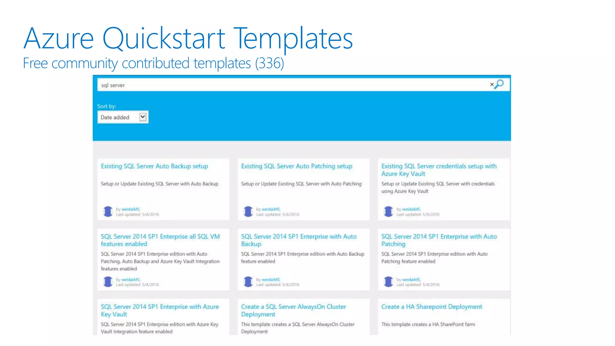 VM Gallery Images via Azure Marketplace Certified pre-configured software images (1087) 
