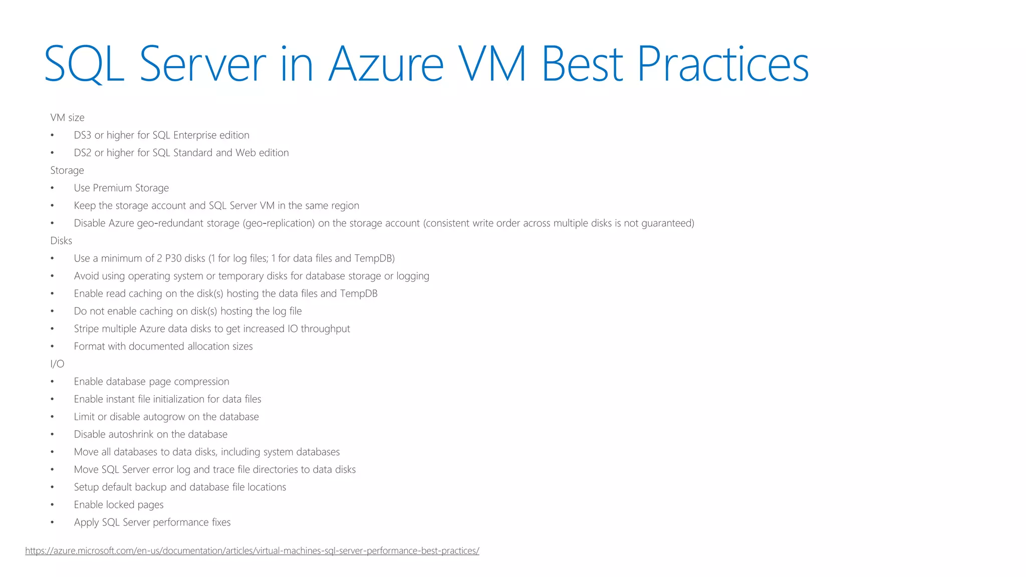 Database Mirroring Azure Only Principal and mirror and servers running in different datacenters for disaster recovery. Principal, Mirror, and Witness run within same Azure data center, deployed using a DC or server certificates for HA. Hybrid One partner running in an Azure VM and the other running on-premises for cross-site disaster recovery using server certificates. Principal and mirror and servers running in different datacenters for disaster recovery. You must deploy using server certificates because an Active Directory domain cannot span multiple datacenters. Principal, mirror, and witness servers all running in the same Azure datacenter for high availability. You can deploy using a domain controller. You can also deploy the same database mirroring configuration without a domain controller by using server certificates instead. 