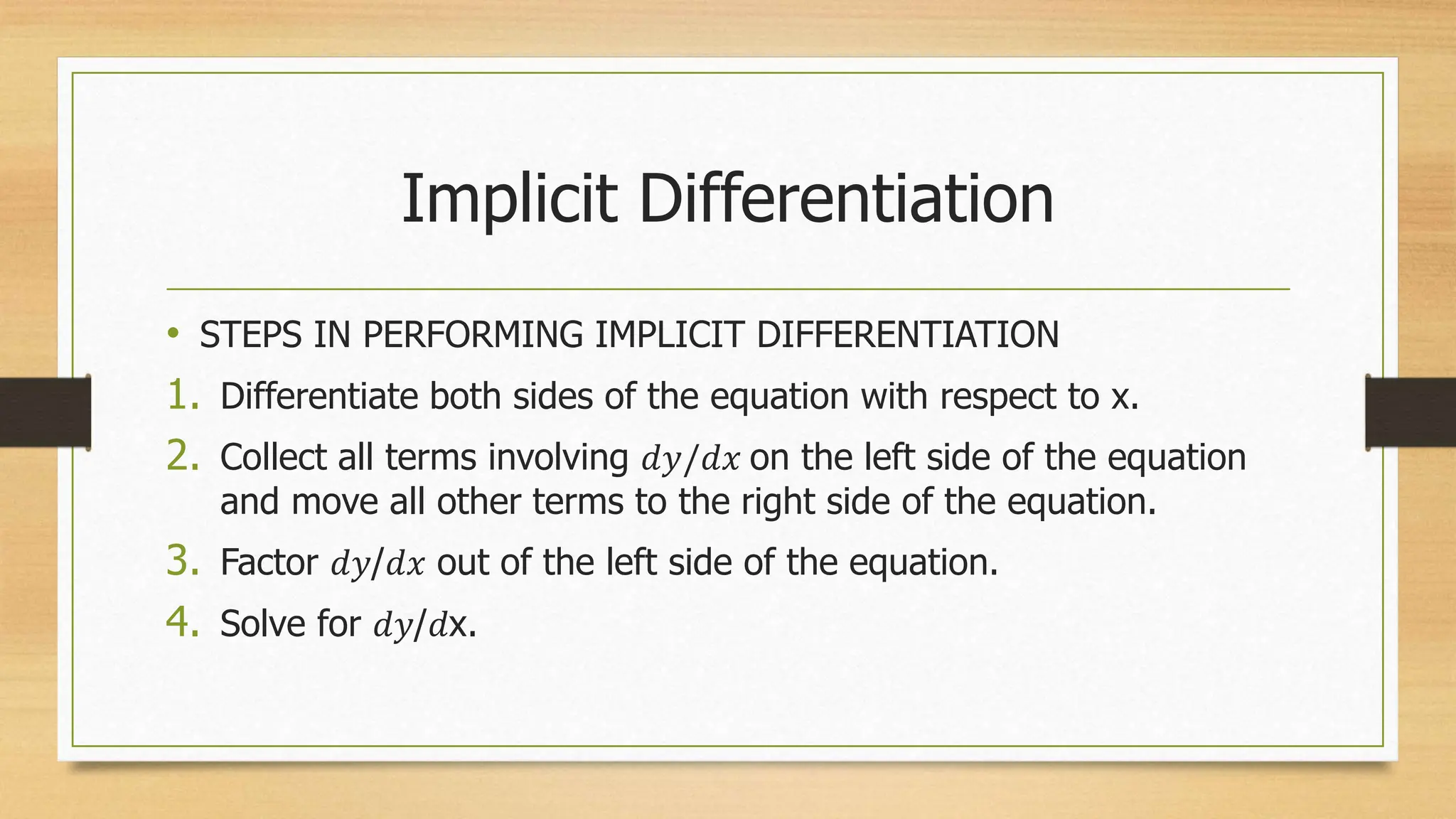Implicit Differentiation and Related Rates pptx Implicit Differentiation and Related Rates pptx