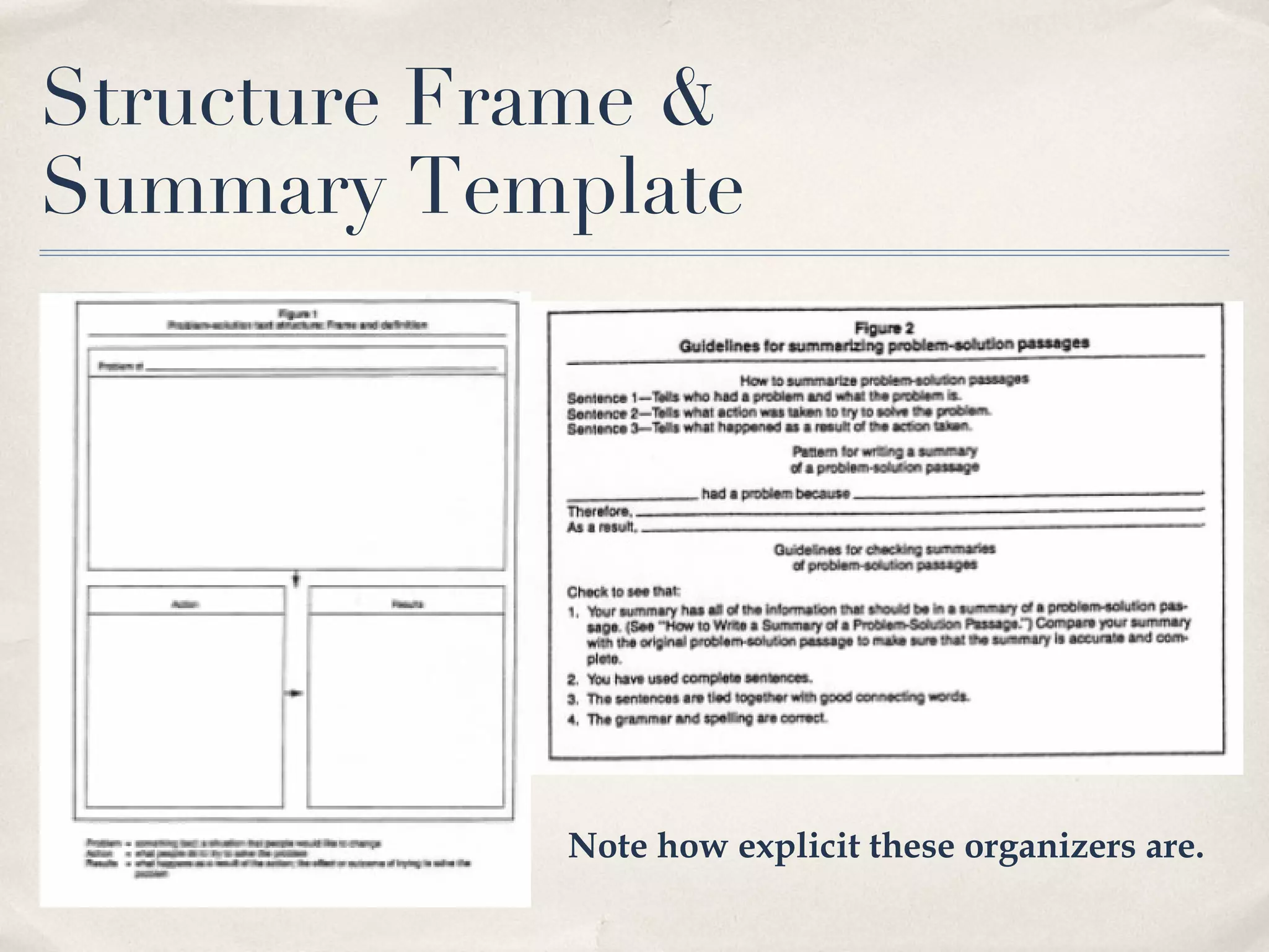 Structure Frame &  Summary Template Note how explicit these organizers are. 