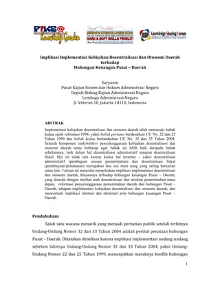Implikasi Implementasi Kebijakan Desentralisasi Dan Otonomi Daerah Te…