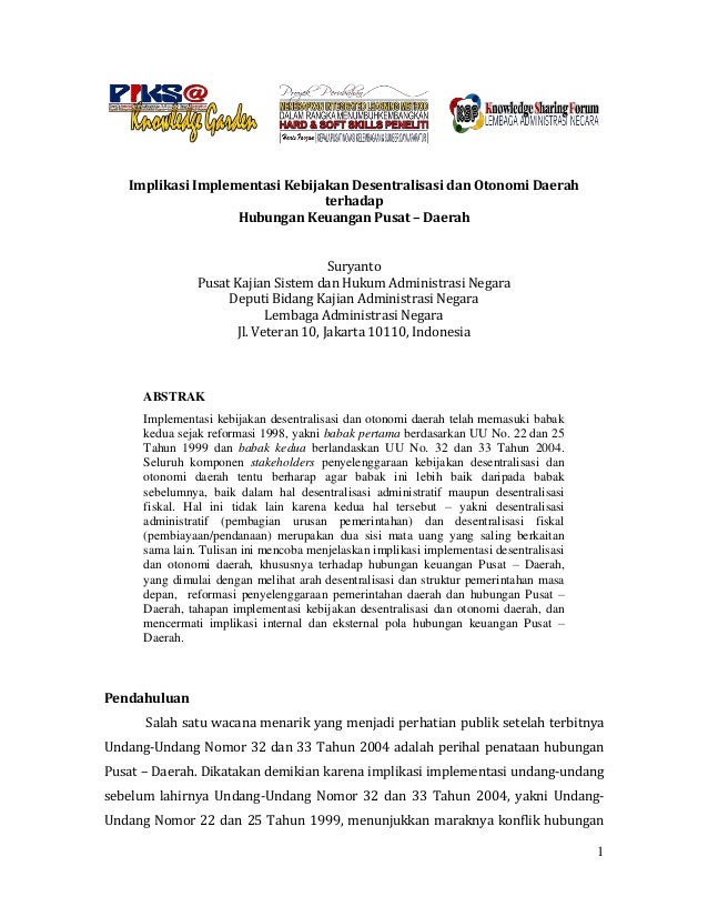 Implikasi Implementasi Kebijakan Desentralisasi Dan Otonomi Daerah Te