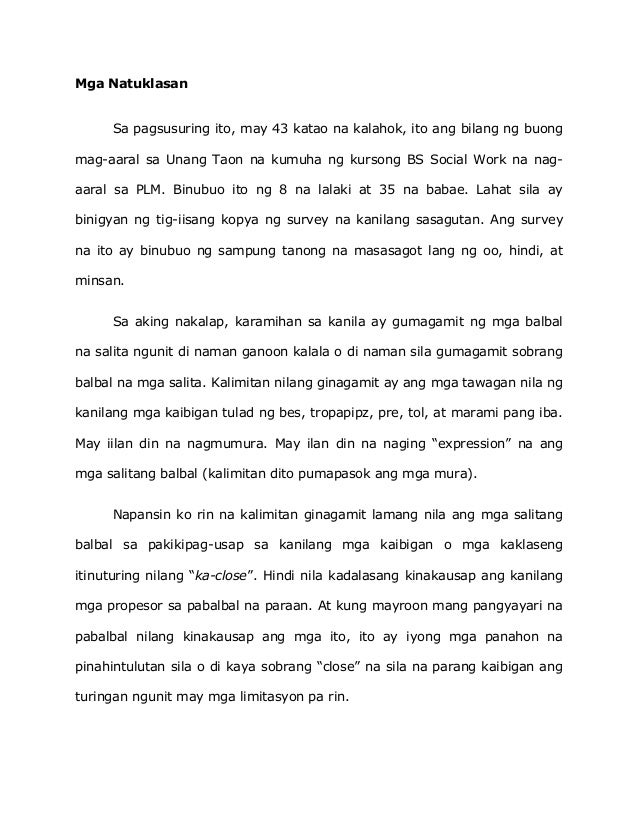 Implikasyon ng paggamit ng wikang balbal sa mga mag aaral na nasa una…