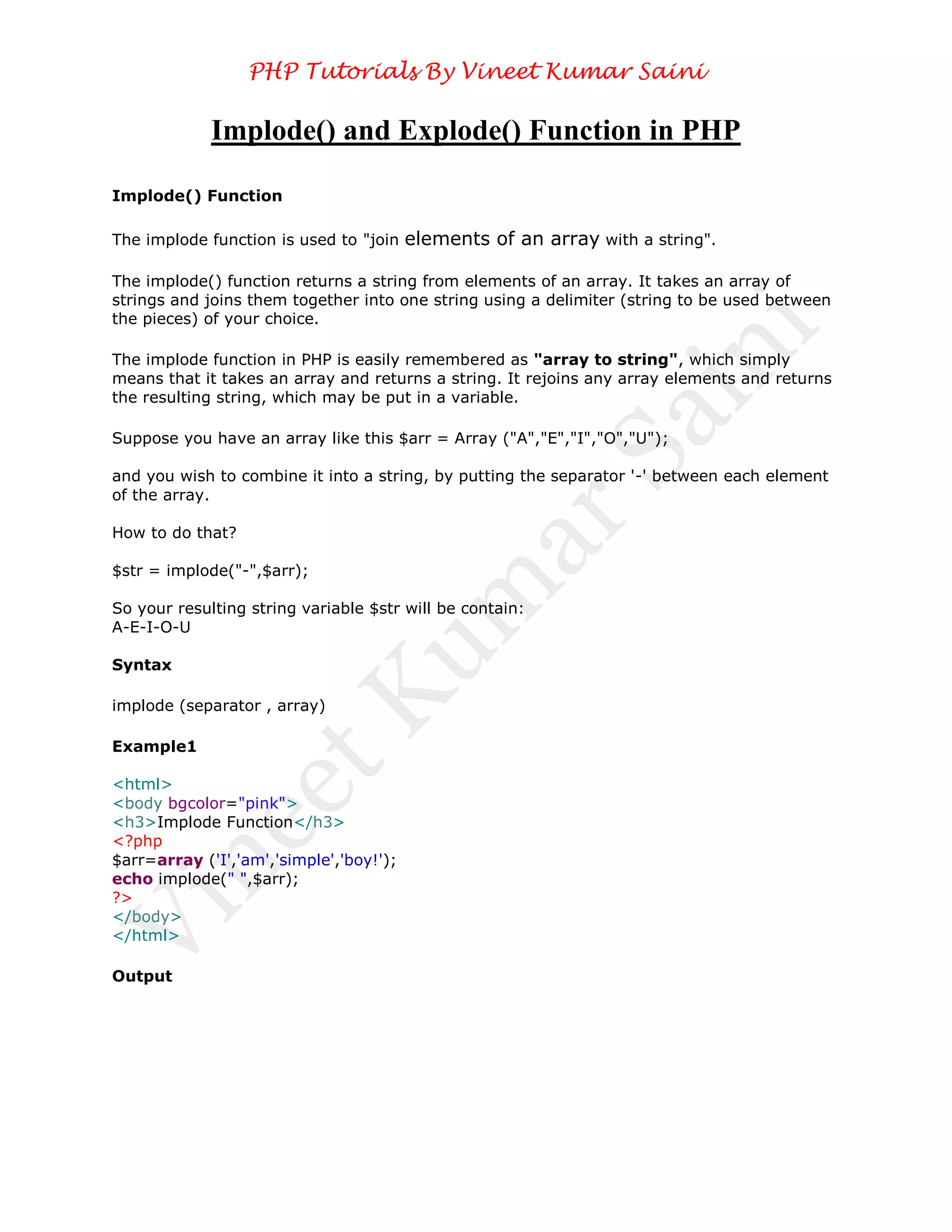 Implode & Explode in PHP | PDF