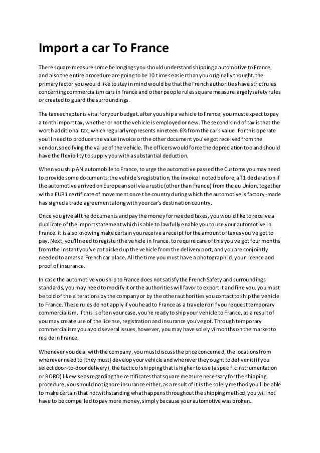 Import a car to france