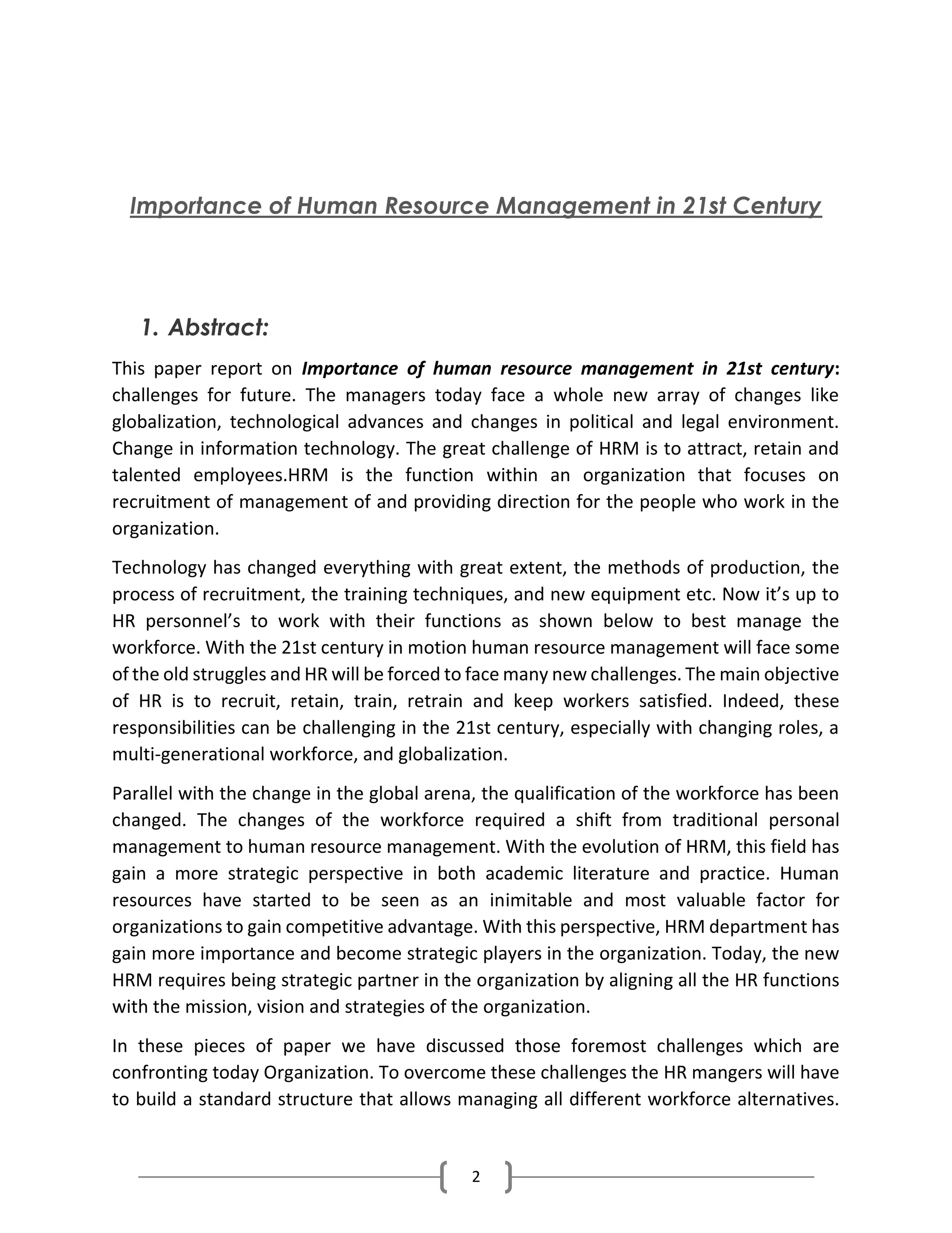 Importance of Human Resource Management in 21st Century | PDF