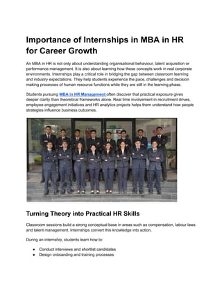 Importance of Internships in MBA in HR for Career Growth | PDF