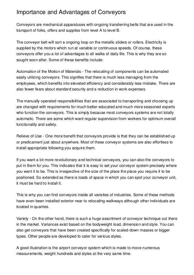 Importance and Advantages of Conveyors