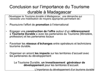 Importance du développement d'un tourisme durable à Madagascar