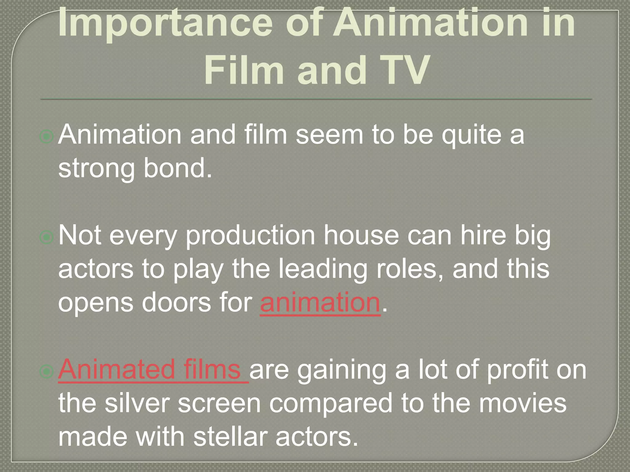 Importan Animation Importance of Animation in Film and TV | PPTX