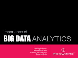 Importance of
BIG DATA ANALYTICS
Enabling Business
Transformation with
Analytics over Real-time
Streaming Data
 
