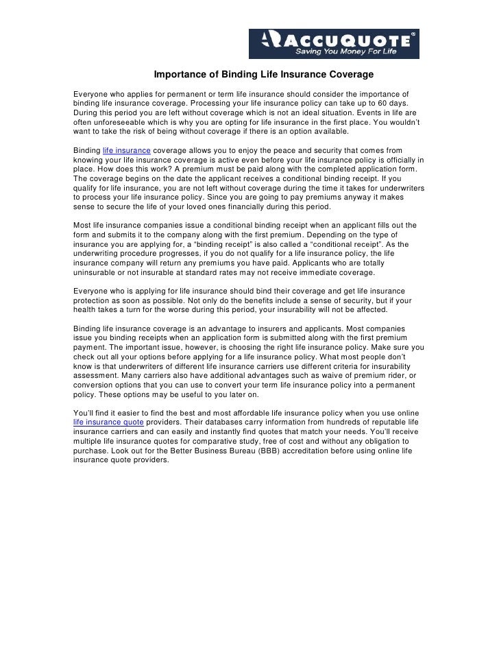 Importance of binding life insurance coverage