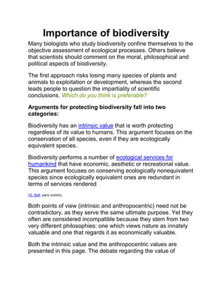 Biodiversity Importance