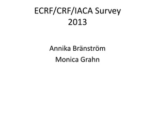 ECRF/CRF/IACA Survey
2013
Annika Bränström
Monica Grahn
 