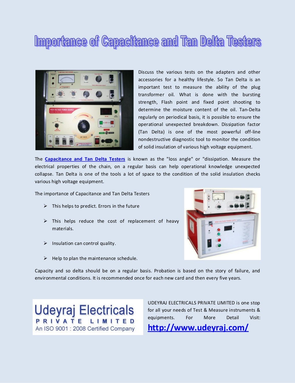 Importance of capacitance and tan delta testers