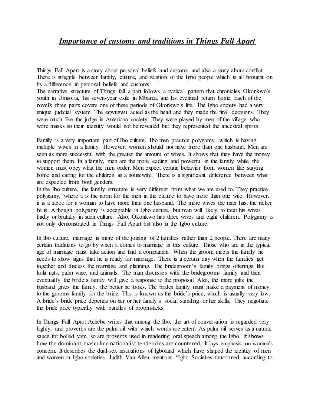 Importance of customs and traditions in things fall apart