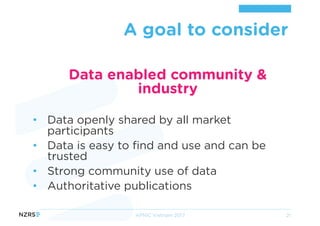 Data enabled community &
industry
• Data openly shared by all market
participants
• Data is easy to find and use and can b...