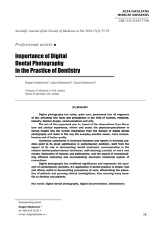 Importance of Digital Dental Photography in the Practice of Dentistry | PDF