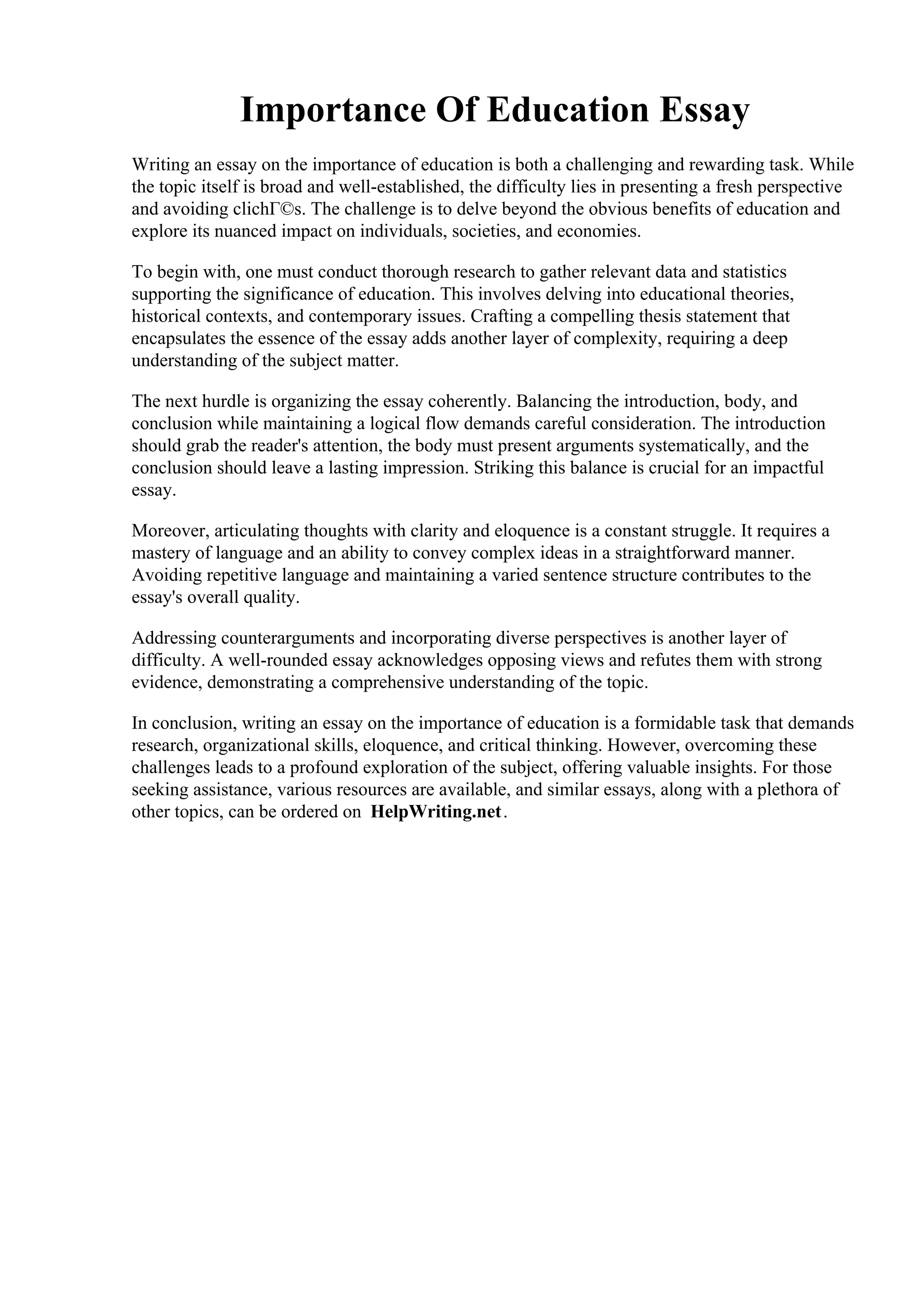 Importance Of Education Essay | PDF