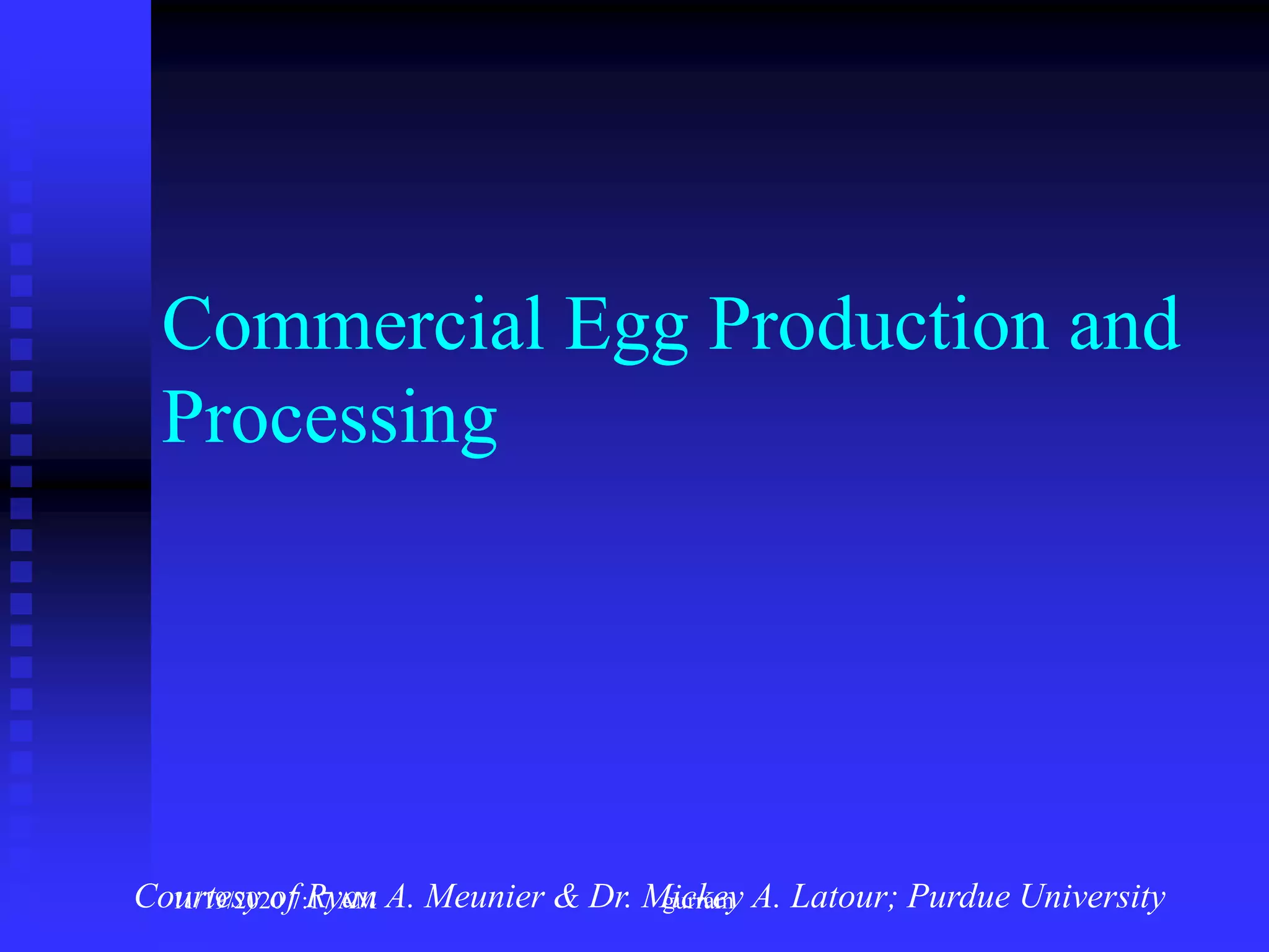 Commercial Egg Production and
Processing
Courtesy of Ryan A. Meunier & Dr. Mickey A. Latour; Purdue University11/19/2020 7:17 AM gurram
 