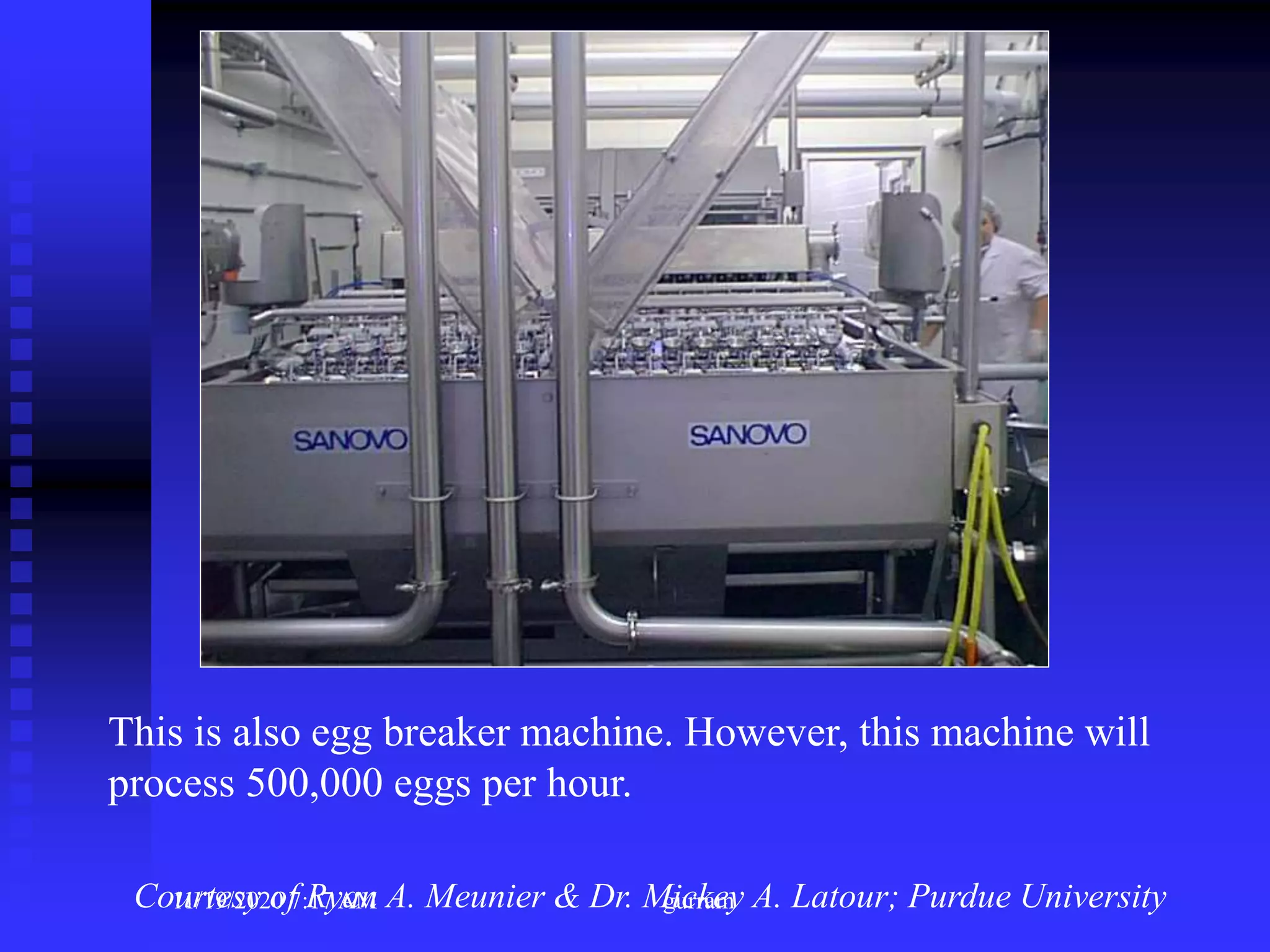 This is also egg breaker machine. However, this machine will
process 500,000 eggs per hour.
Courtesy of Ryan A. Meunier & Dr. Mickey A. Latour; Purdue University11/19/2020 7:17 AM gurram
 