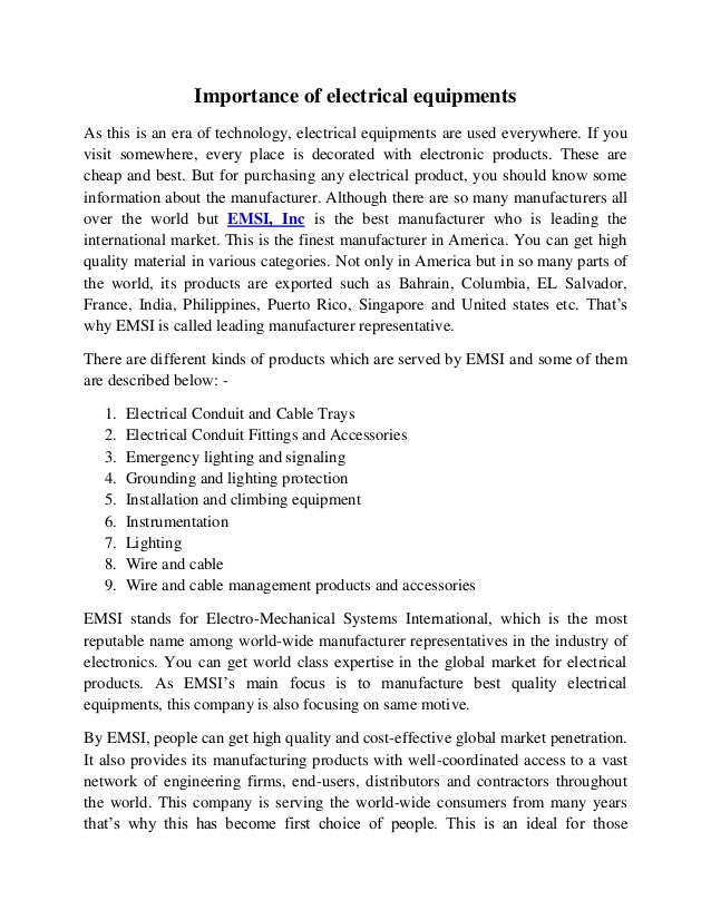 Importance of electrical equipments