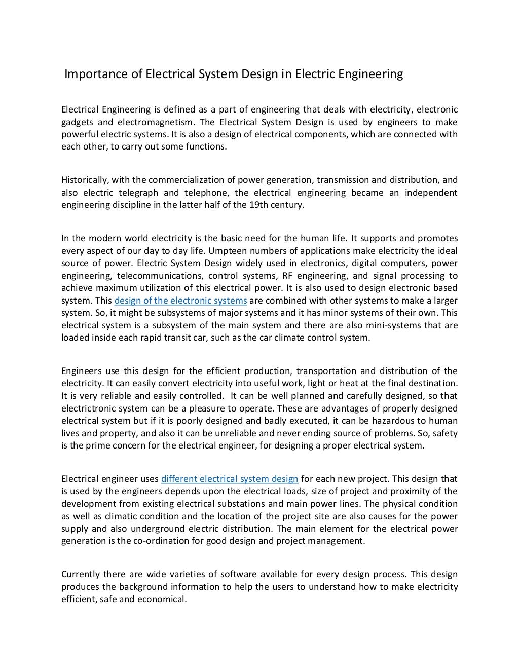 Importance of electrical system design in electric engineering