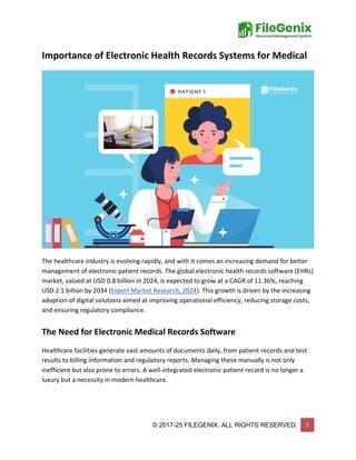 Importance of Electronic Health Records Systems for Medical | PDF