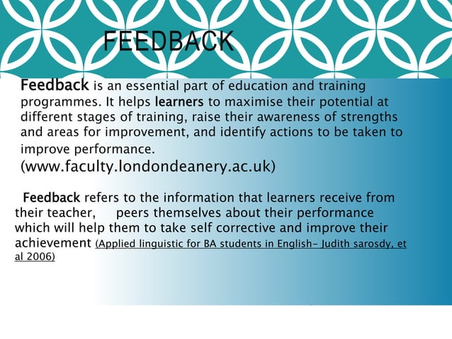 Importance of feedback in teaching and learning languages | PPSX