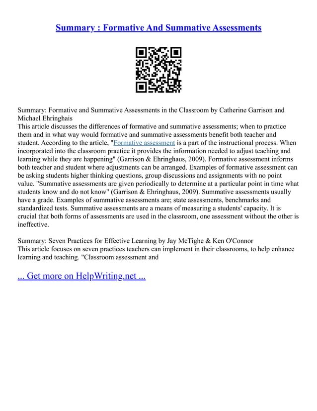 Importance Of Formative And Summative Assessment | PDF
